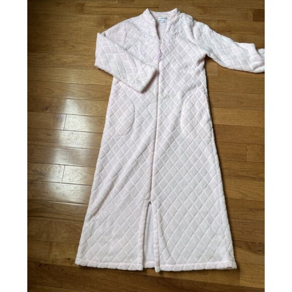 Miss Elaine Velour Robe Duster Housecoat Size Small Zip Front Tassel Embroidery - Picture 4 of 9